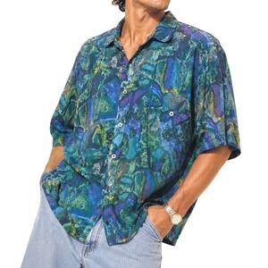 Protest Vintage 100% Silk Abstract Print Button Front Shirt Mens Medium
